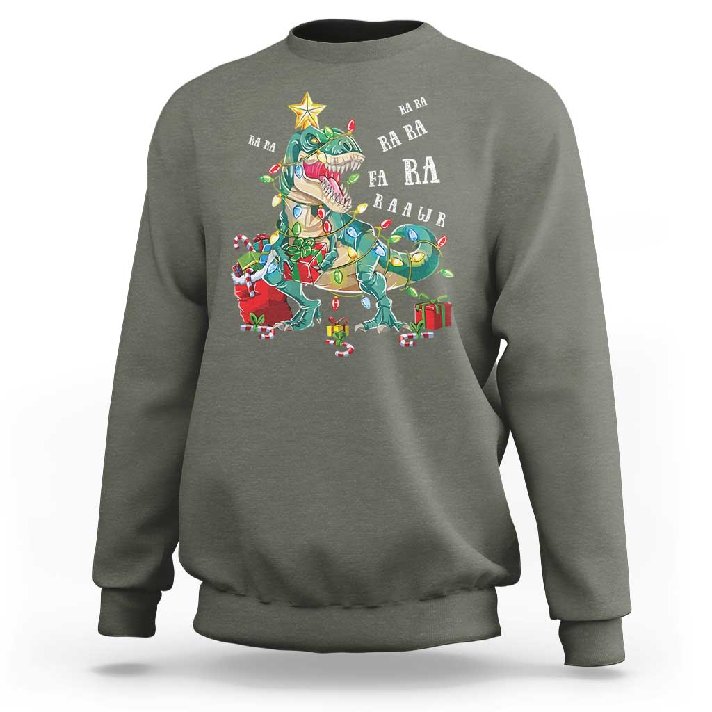 Dinosaur Christmas Sweatshirt Tree Lights Xmas Boys Men - Wonder Print Shop