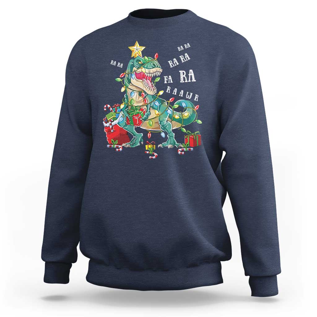 Dinosaur Christmas Sweatshirt Tree Lights Xmas Boys Men - Wonder Print Shop
