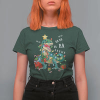 Dinosaur Christmas T Shirt For Women Tree Lights Xmas Boys Men - Wonder Print Shop