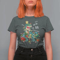 Dinosaur Christmas T Shirt For Women Tree Lights Xmas Boys Men - Wonder Print Shop
