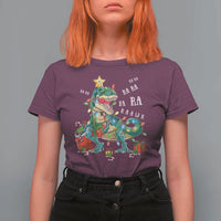 Dinosaur Christmas T Shirt For Women Tree Lights Xmas Boys Men - Wonder Print Shop