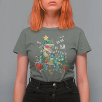 Dinosaur Christmas T Shirt For Women Tree Lights Xmas Boys Men - Wonder Print Shop