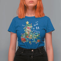 Dinosaur Christmas T Shirt For Women Tree Lights Xmas Boys Men - Wonder Print Shop