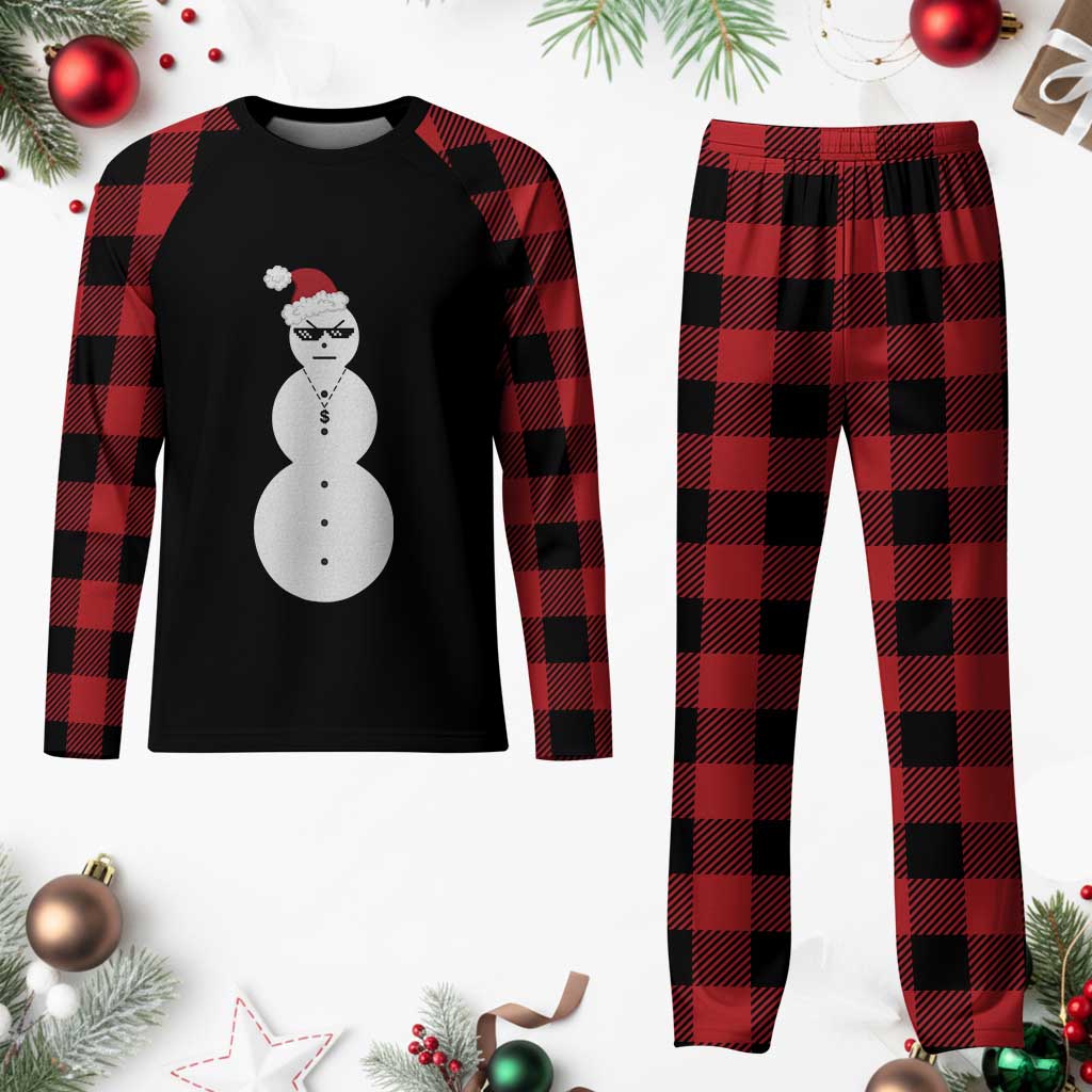 Funny Angry Snowman Plaid Pajama Set Gangster Snowmen Rap Hip Hop - Wonder Print Shop