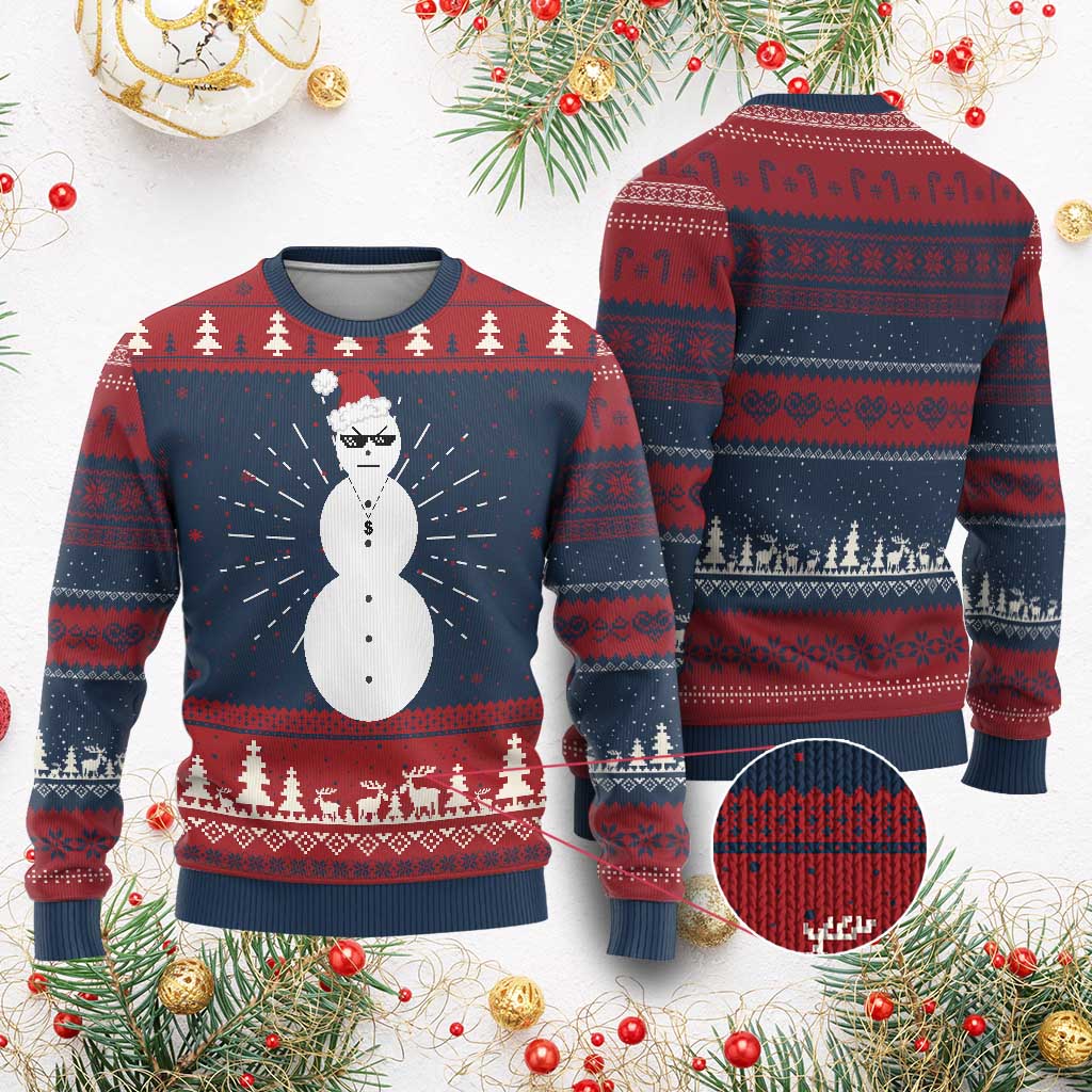 Funny Angry Snowman Knitted Sweatshirt Gangster Snowmen Rap Hip Hop - Wonder Print Shop