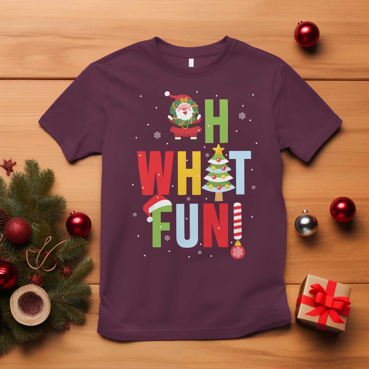 Funny Christmas Santa T Shirt Oh What Fun Christmas Tree And Wreath - Wonder Print Shop