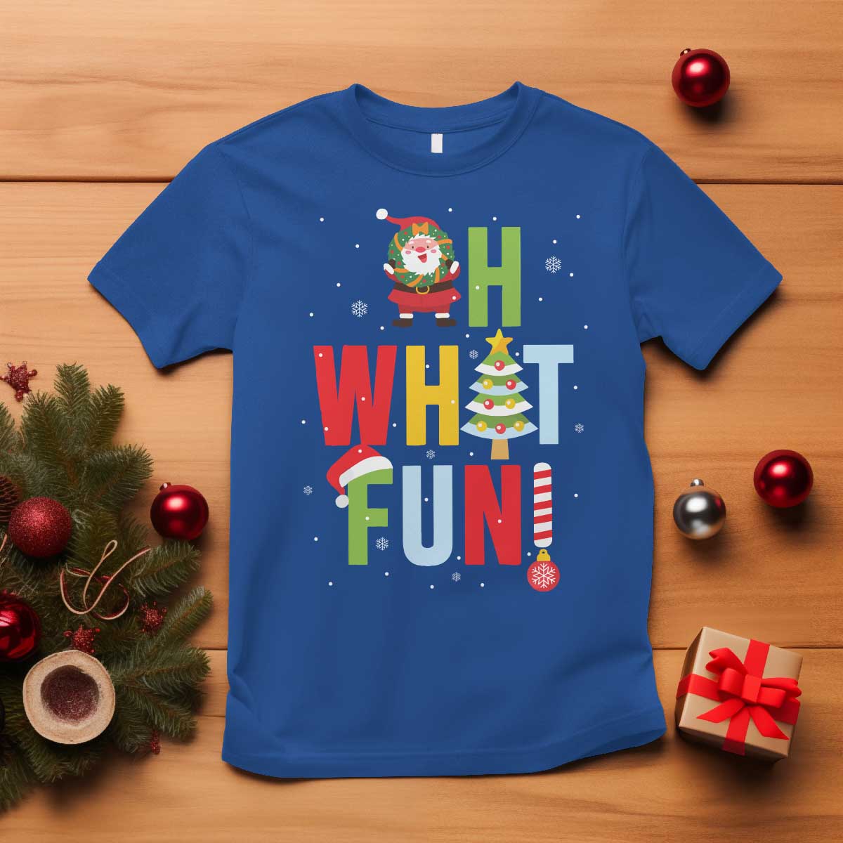 Funny Christmas Santa T Shirt Oh What Fun Christmas Tree And Wreath - Wonder Print Shop