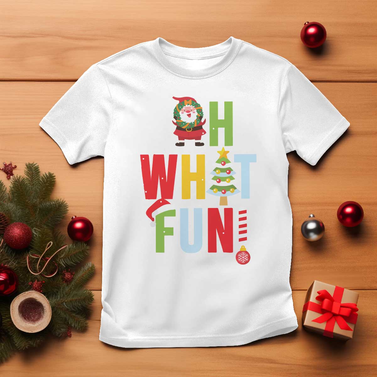 Funny Christmas Santa T Shirt Oh What Fun Christmas Tree And Wreath - Wonder Print Shop