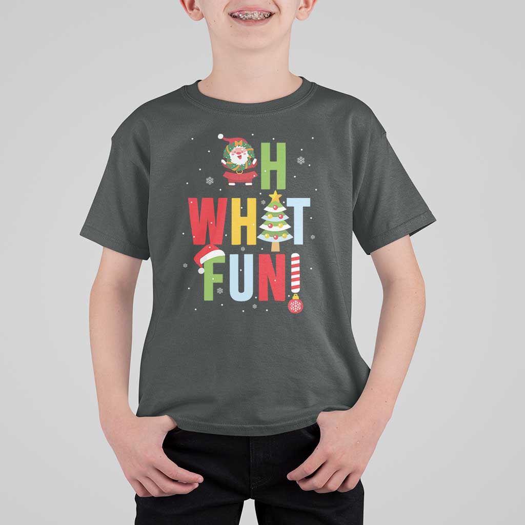 Funny Christmas Santa T Shirt For Kid Oh What Fun Christmas Tree And Wreath - Wonder Print Shop