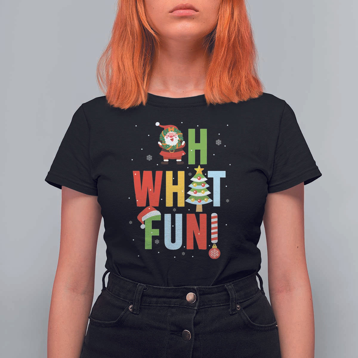 Funny Christmas Santa T Shirt For Women Oh What Fun Christmas Tree And Wreath - Wonder Print Shop