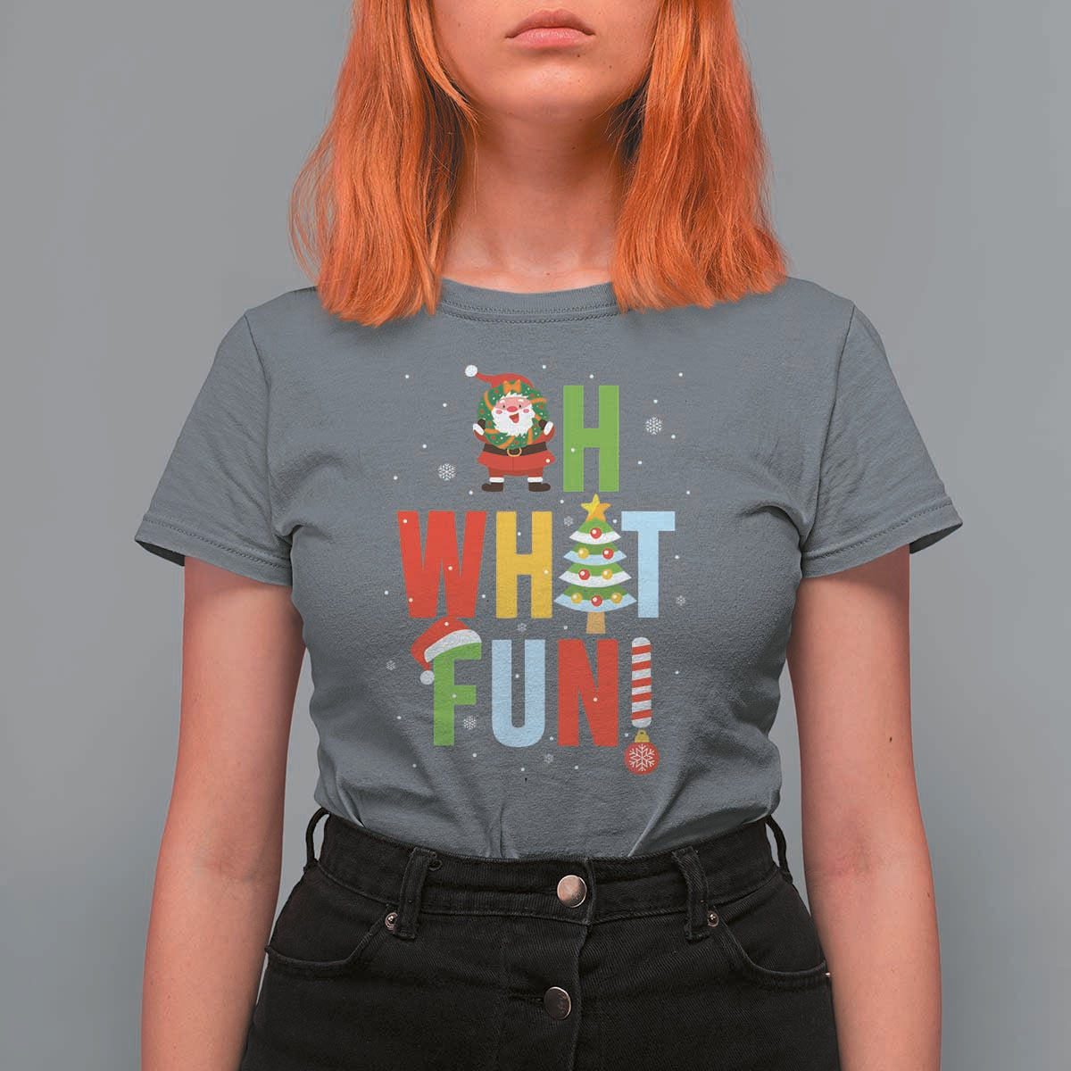 Funny Christmas Santa T Shirt For Women Oh What Fun Christmas Tree And Wreath - Wonder Print Shop