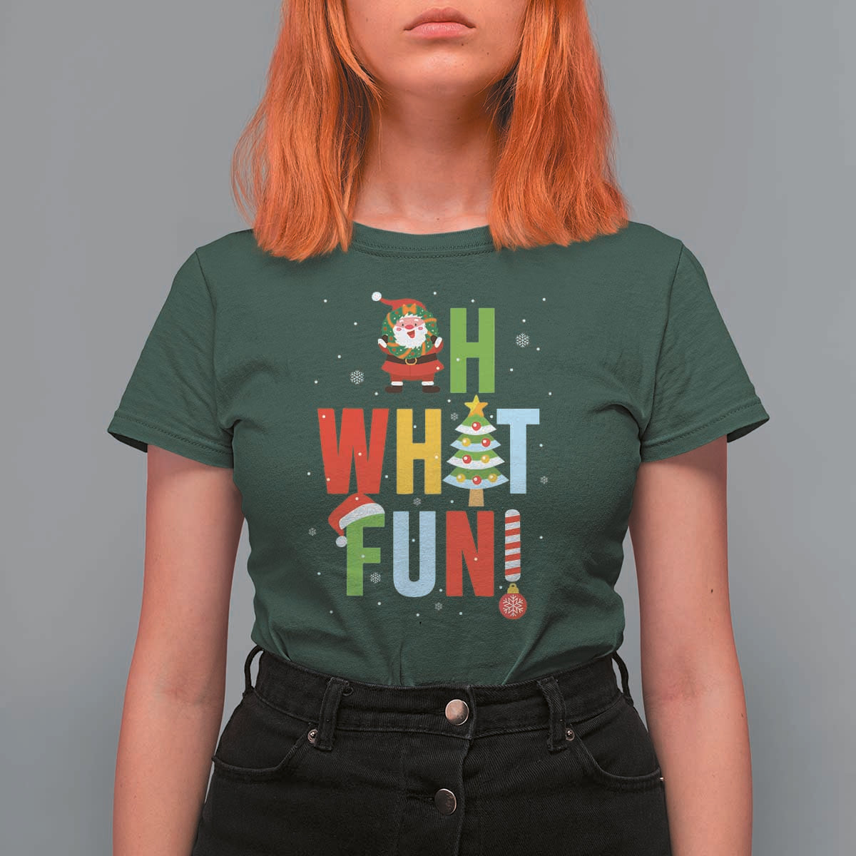 Funny Christmas Santa T Shirt For Women Oh What Fun Christmas Tree And Wreath - Wonder Print Shop
