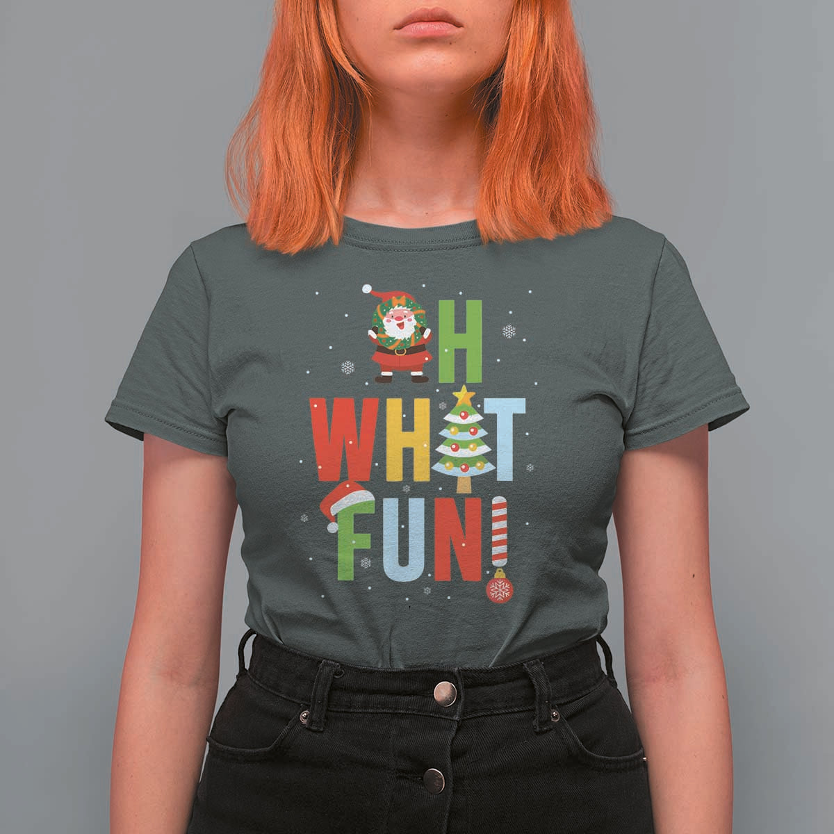 Funny Christmas Santa T Shirt For Women Oh What Fun Christmas Tree And Wreath - Wonder Print Shop