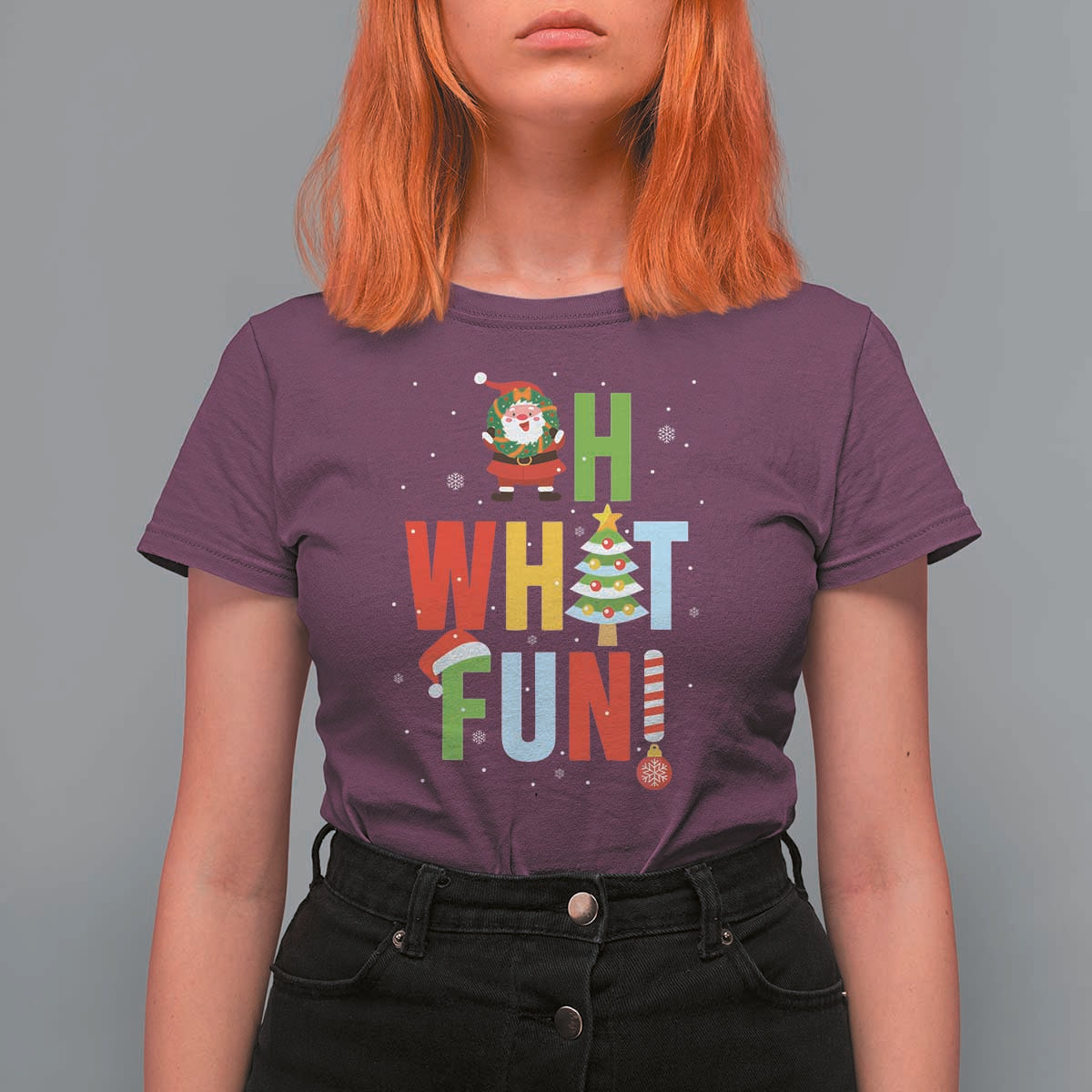 Funny Christmas Santa T Shirt For Women Oh What Fun Christmas Tree And Wreath - Wonder Print Shop