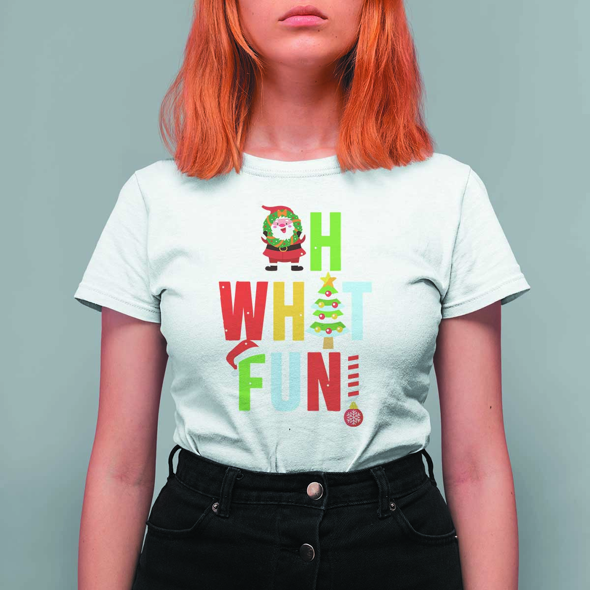 Funny Christmas Santa T Shirt For Women Oh What Fun Christmas Tree And Wreath - Wonder Print Shop