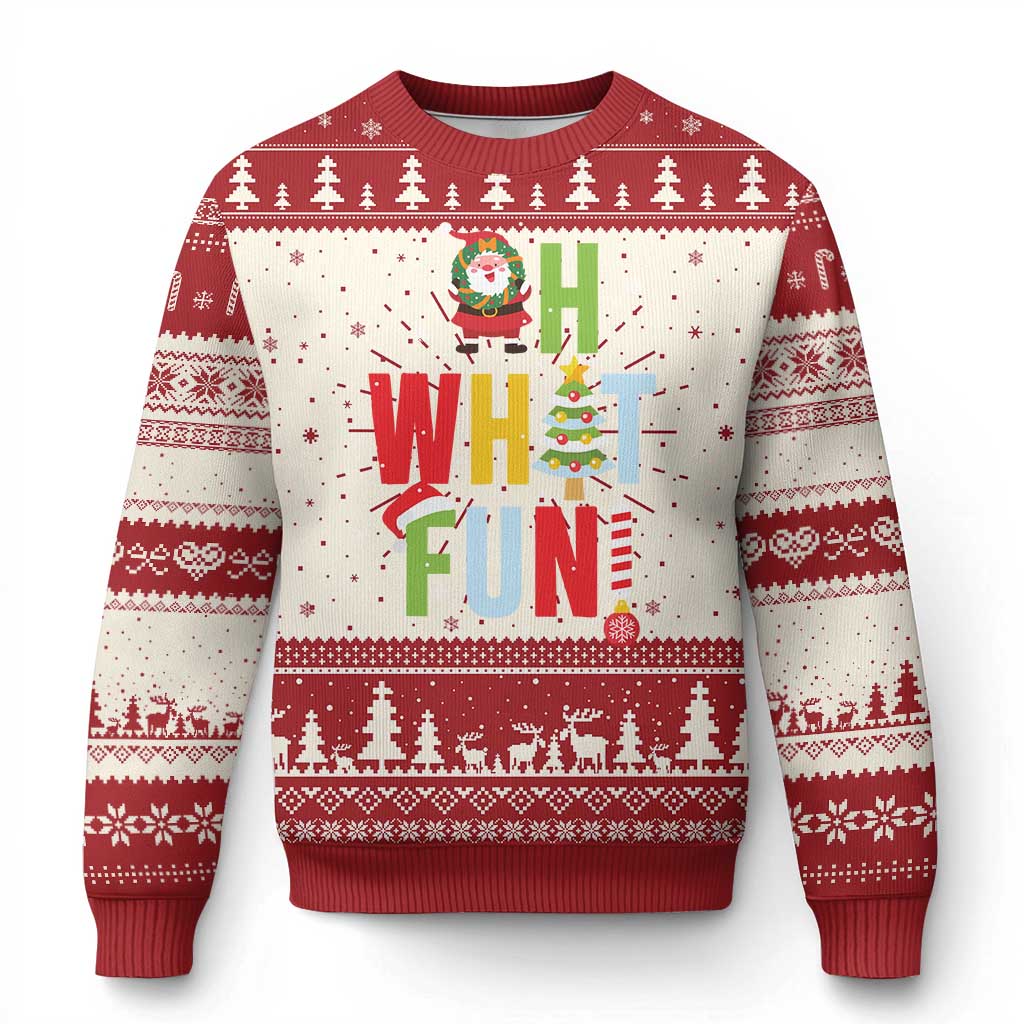 Funny Xmas Santa Ugly Christmas Sweater Oh What Fun Christmas Tree And Wreath - Wonder Print Shop