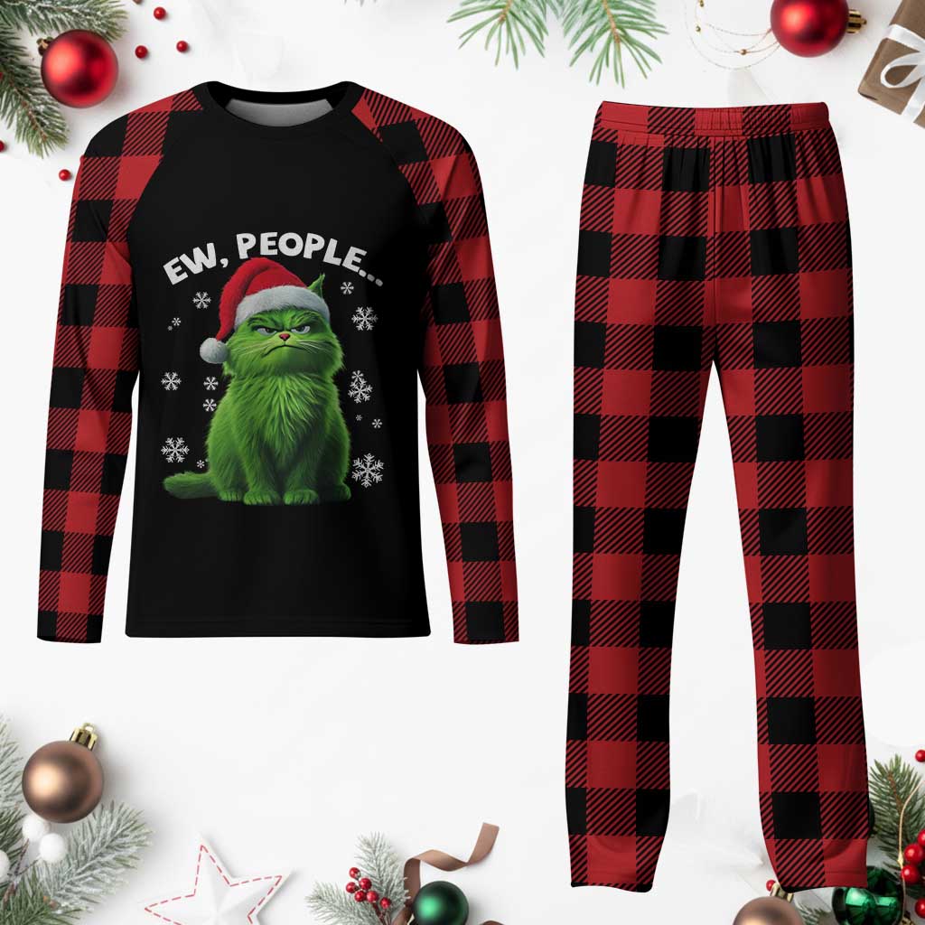 Funny Cat Plaid Pajama Set Ew People Xmas Gag Gift - Wonder Print Shop