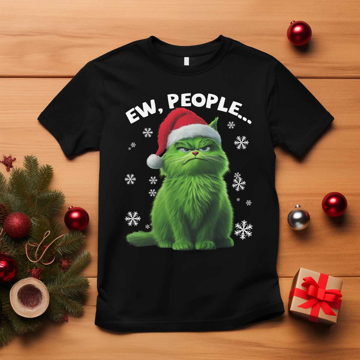 Funny Christmas Cat T Shirt Ew People Xmas Gag Gift - Wonder Print Shop