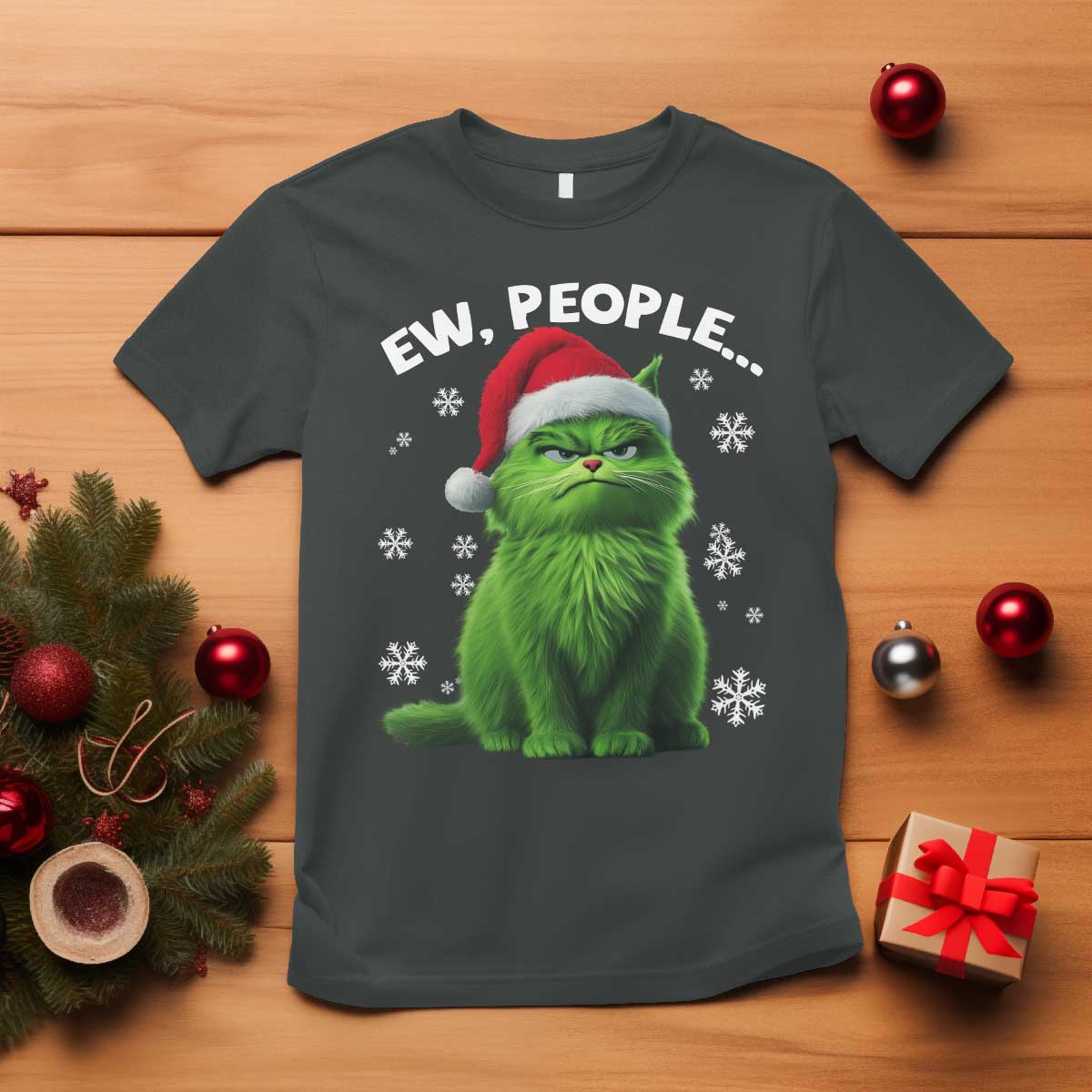 Funny Christmas Cat T Shirt Ew People Xmas Gag Gift - Wonder Print Shop