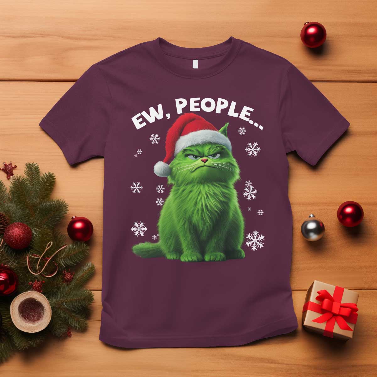 Funny Christmas Cat T Shirt Ew People Xmas Gag Gift - Wonder Print Shop