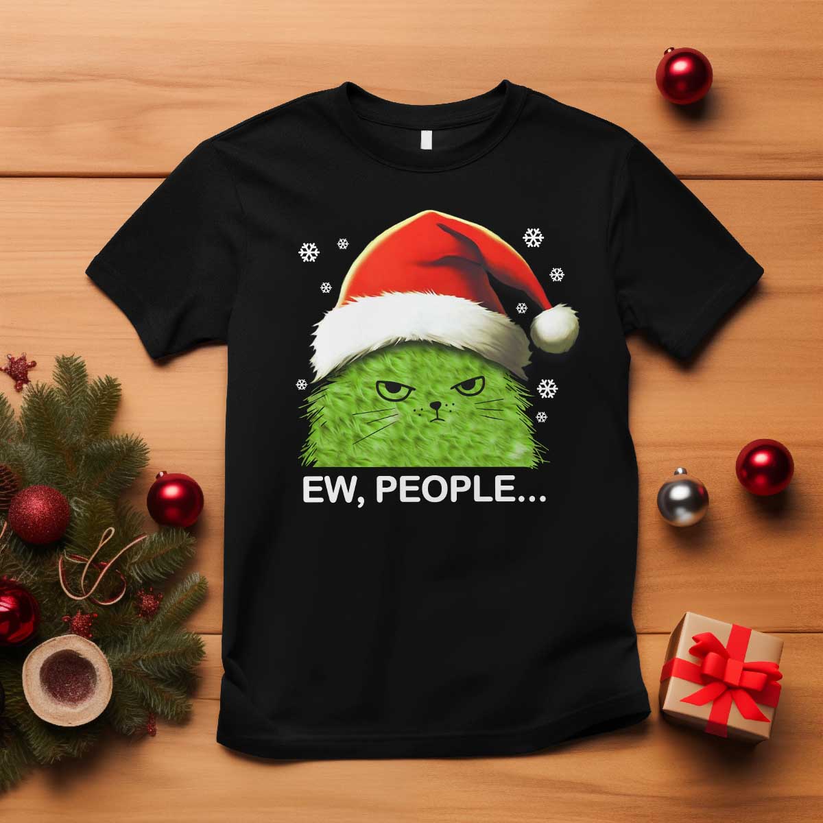 Christmas Cat T Shirt Ew People Meowy Kitten Lovers - Wonder Print Shop