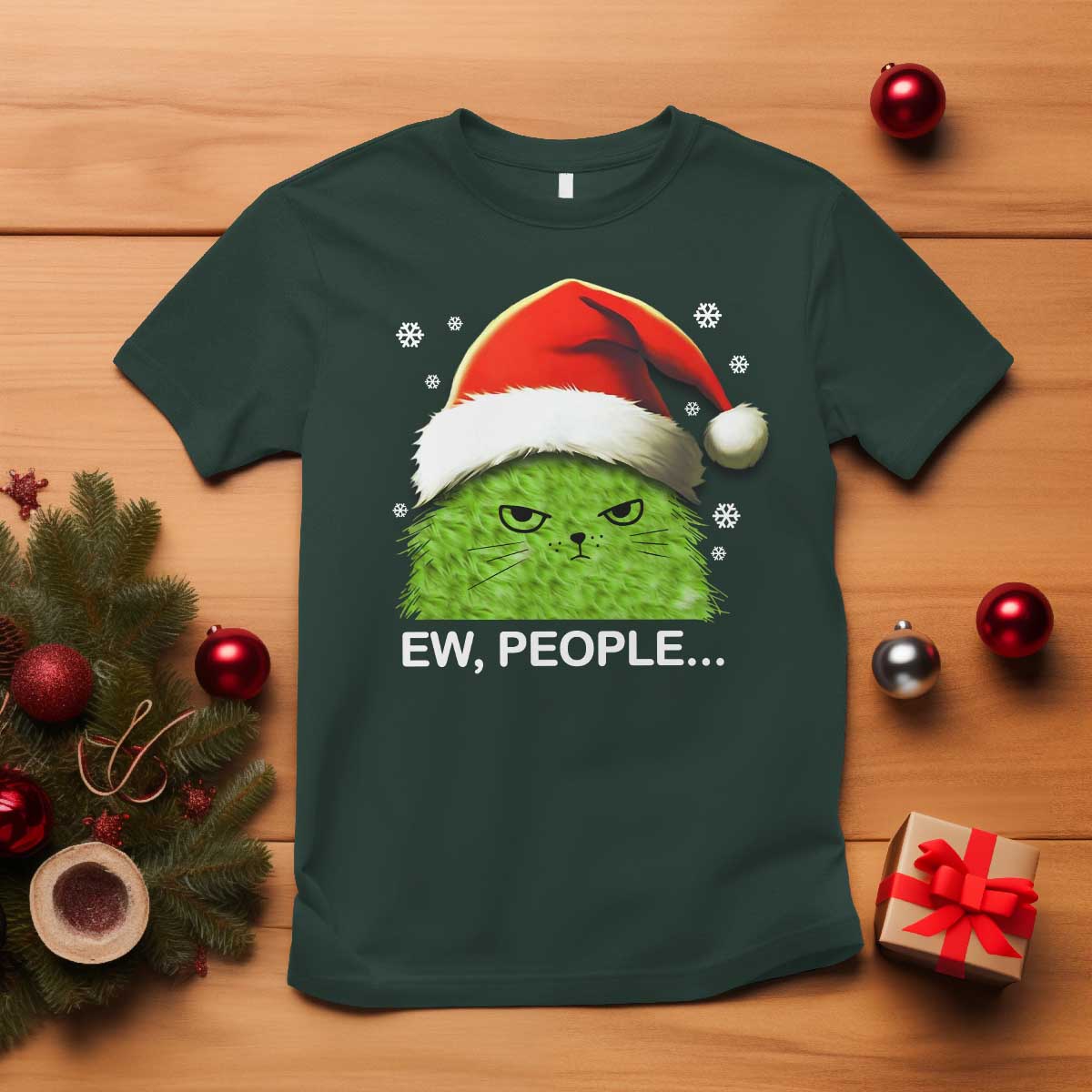 Christmas Cat T Shirt Ew People Meowy Kitten Lovers - Wonder Print Shop