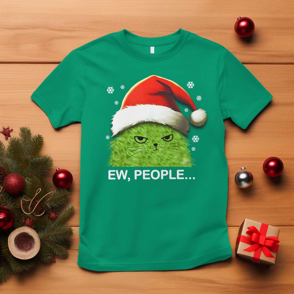 Christmas Cat T Shirt Ew People Meowy Kitten Lovers - Wonder Print Shop