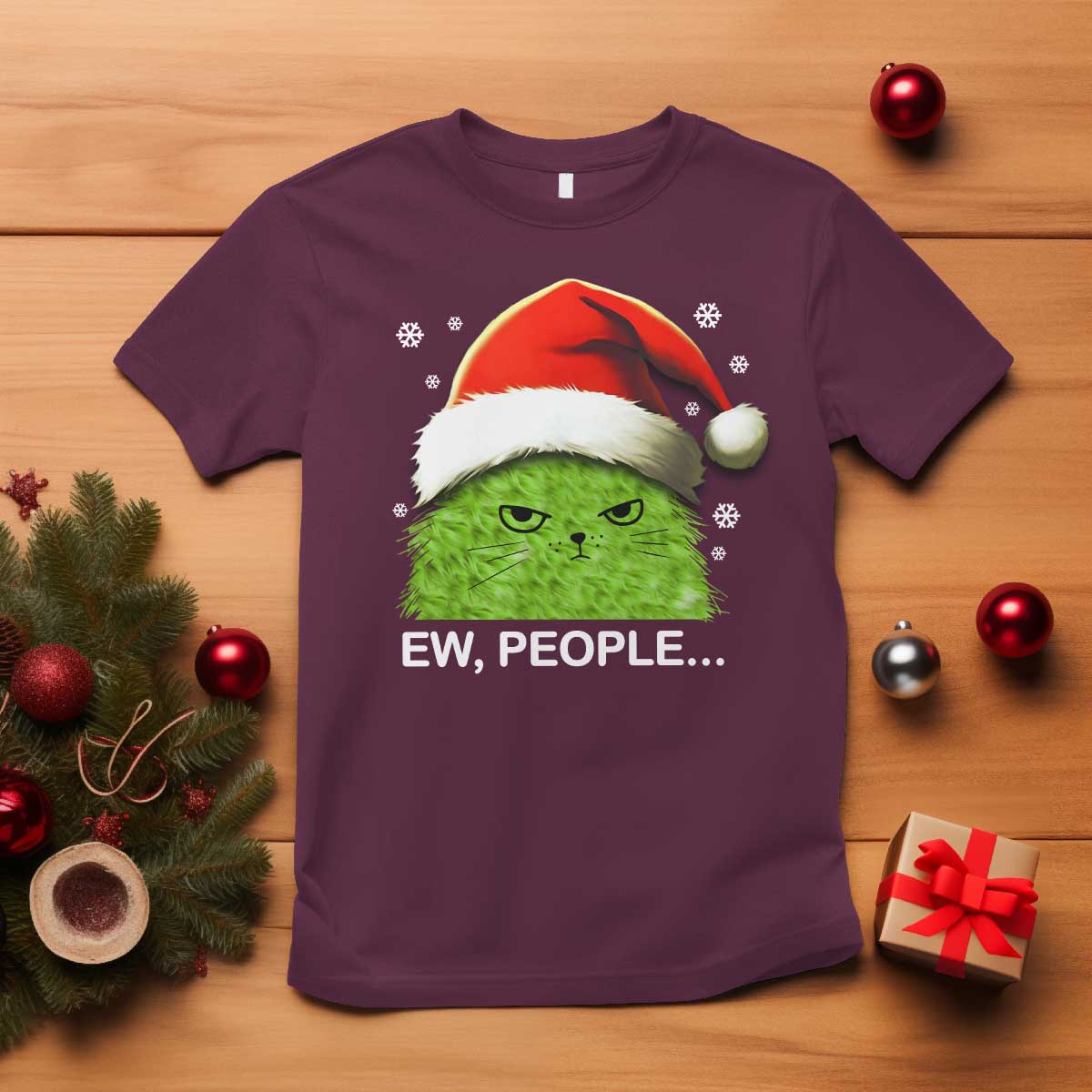 Christmas Cat T Shirt Ew People Meowy Kitten Lovers - Wonder Print Shop