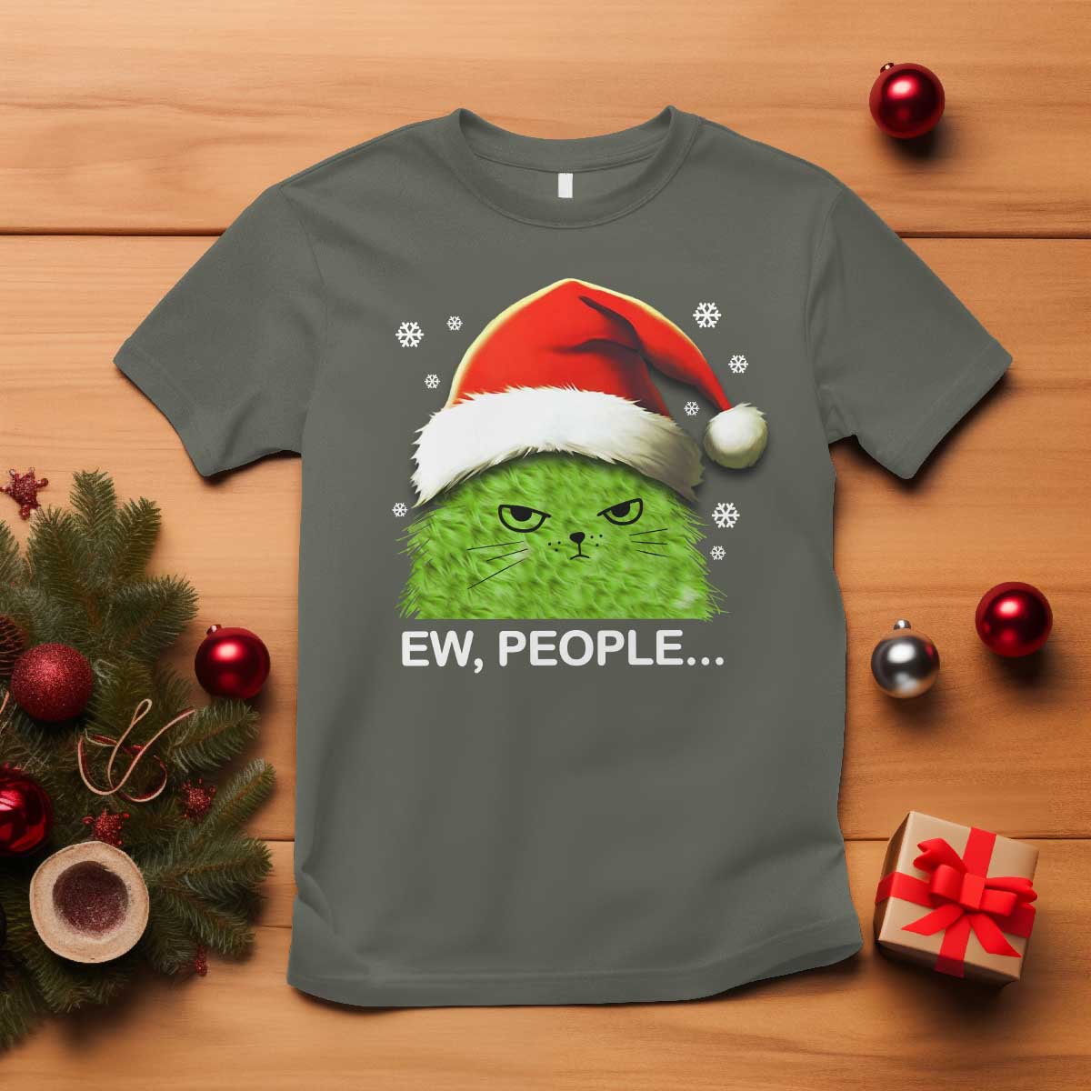 Christmas Cat T Shirt Ew People Meowy Kitten Lovers - Wonder Print Shop