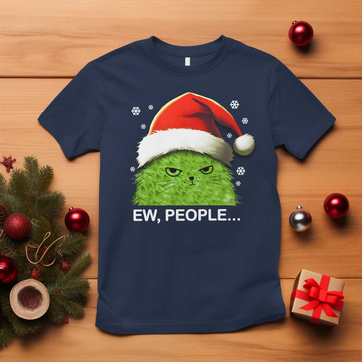 Christmas Cat T Shirt Ew People Meowy Kitten Lovers - Wonder Print Shop