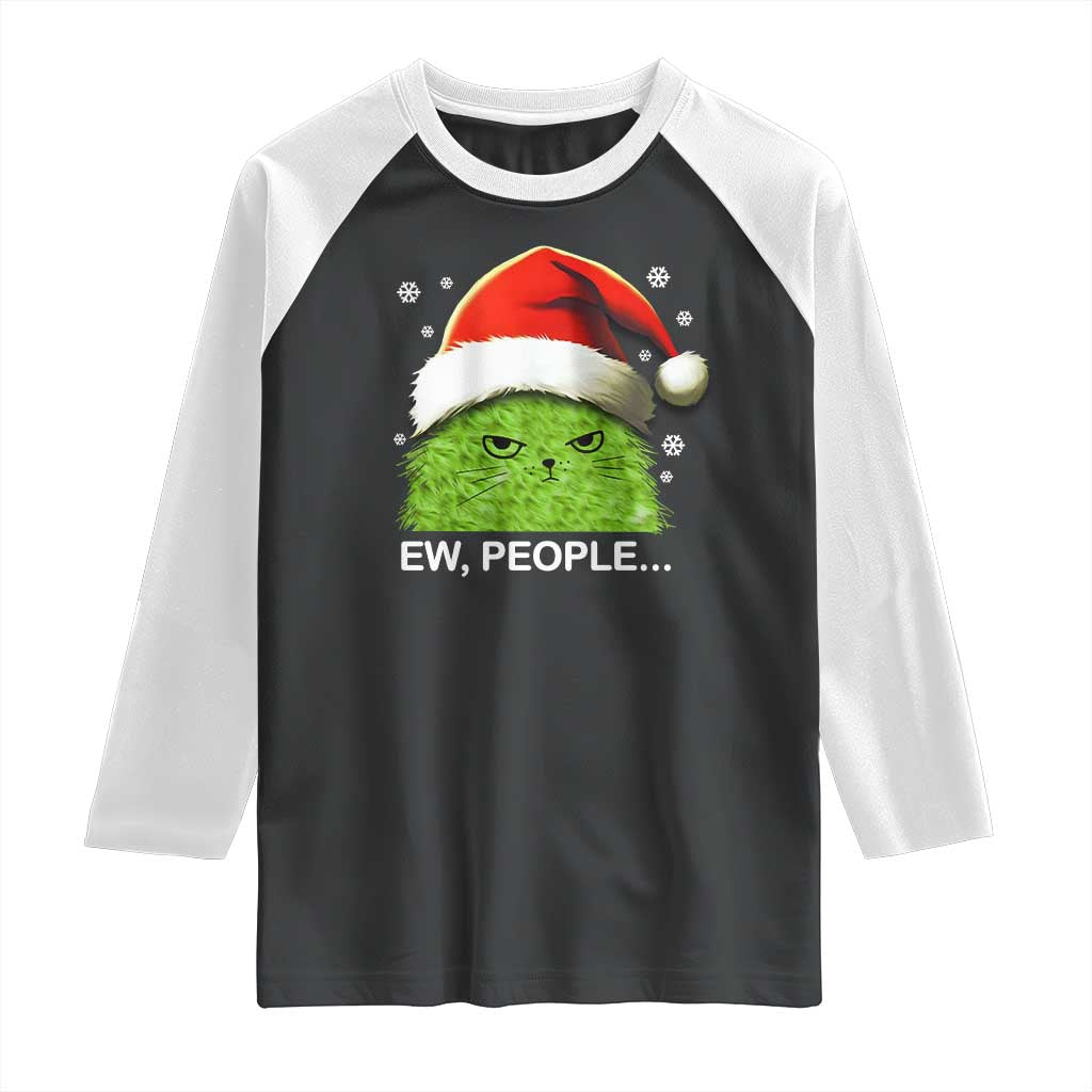 Christmas Cat Raglan Shirt Ew People Meowy Kitten Lovers