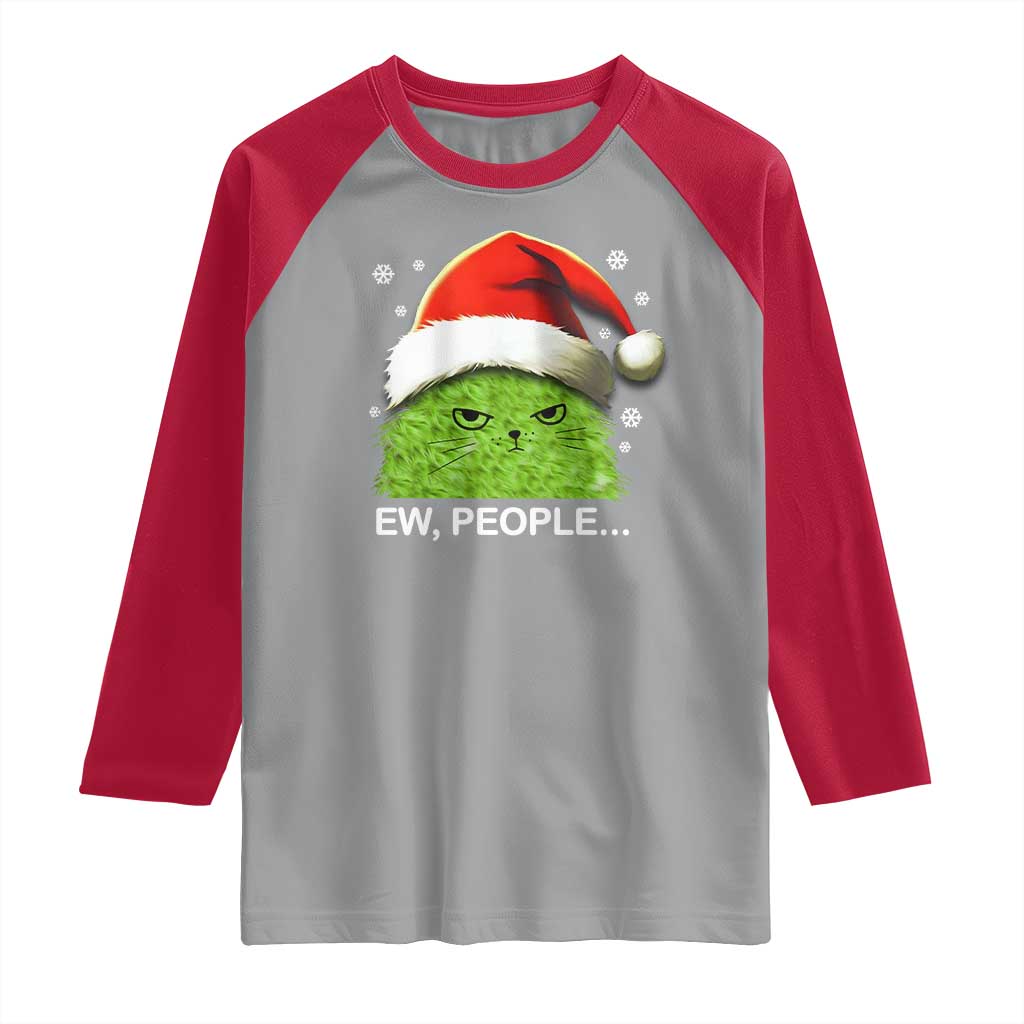 Christmas Cat Raglan Shirt Ew People Meowy Kitten Lovers