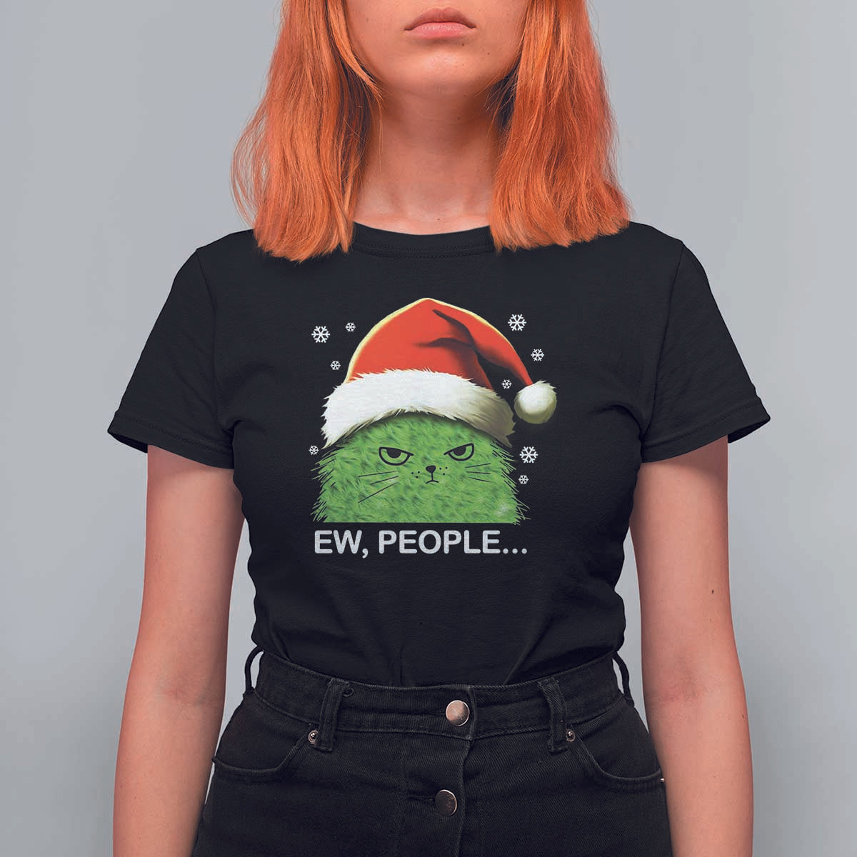 Christmas Cat T Shirt For Women Ew People Meowy Kitten Lovers - Wonder Print Shop