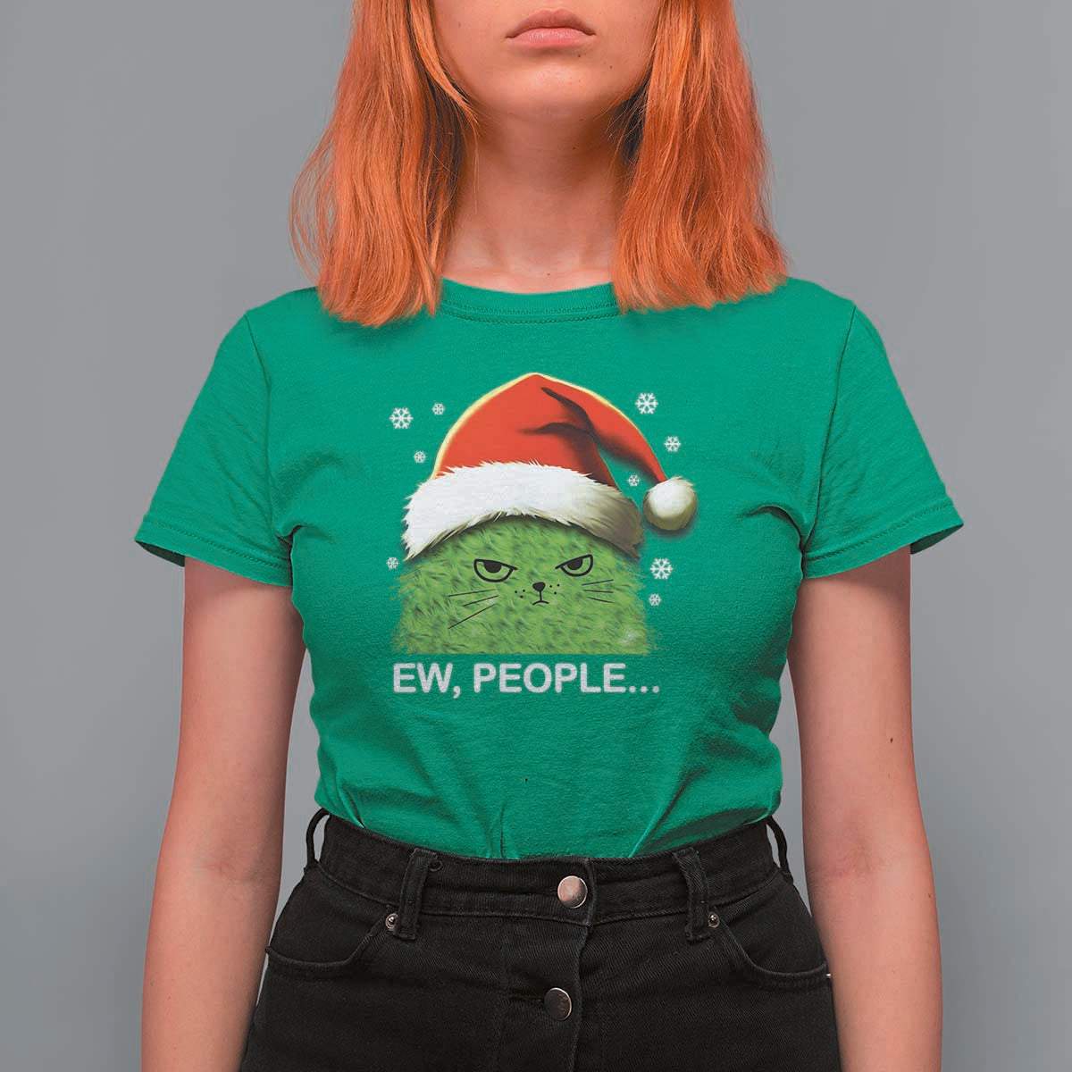 Christmas Cat T Shirt For Women Ew People Meowy Kitten Lovers - Wonder Print Shop