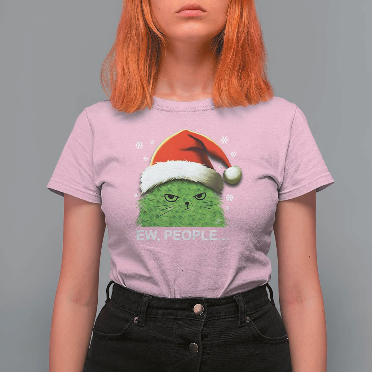Christmas Cat T Shirt For Women Ew People Meowy Kitten Lovers - Wonder Print Shop