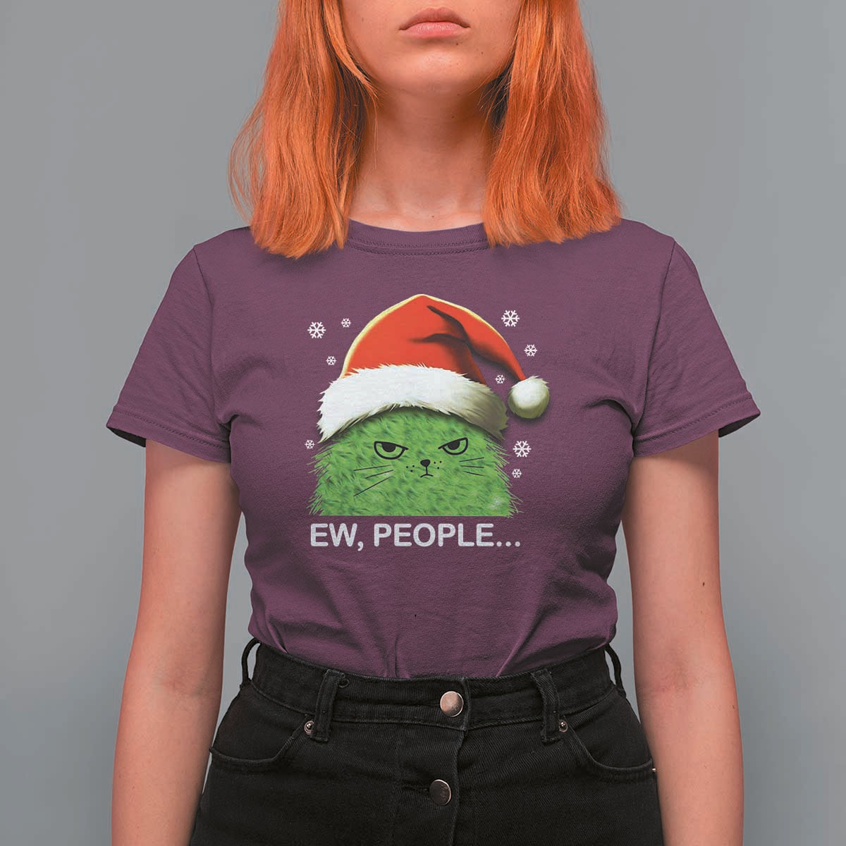 Christmas Cat T Shirt For Women Ew People Meowy Kitten Lovers - Wonder Print Shop