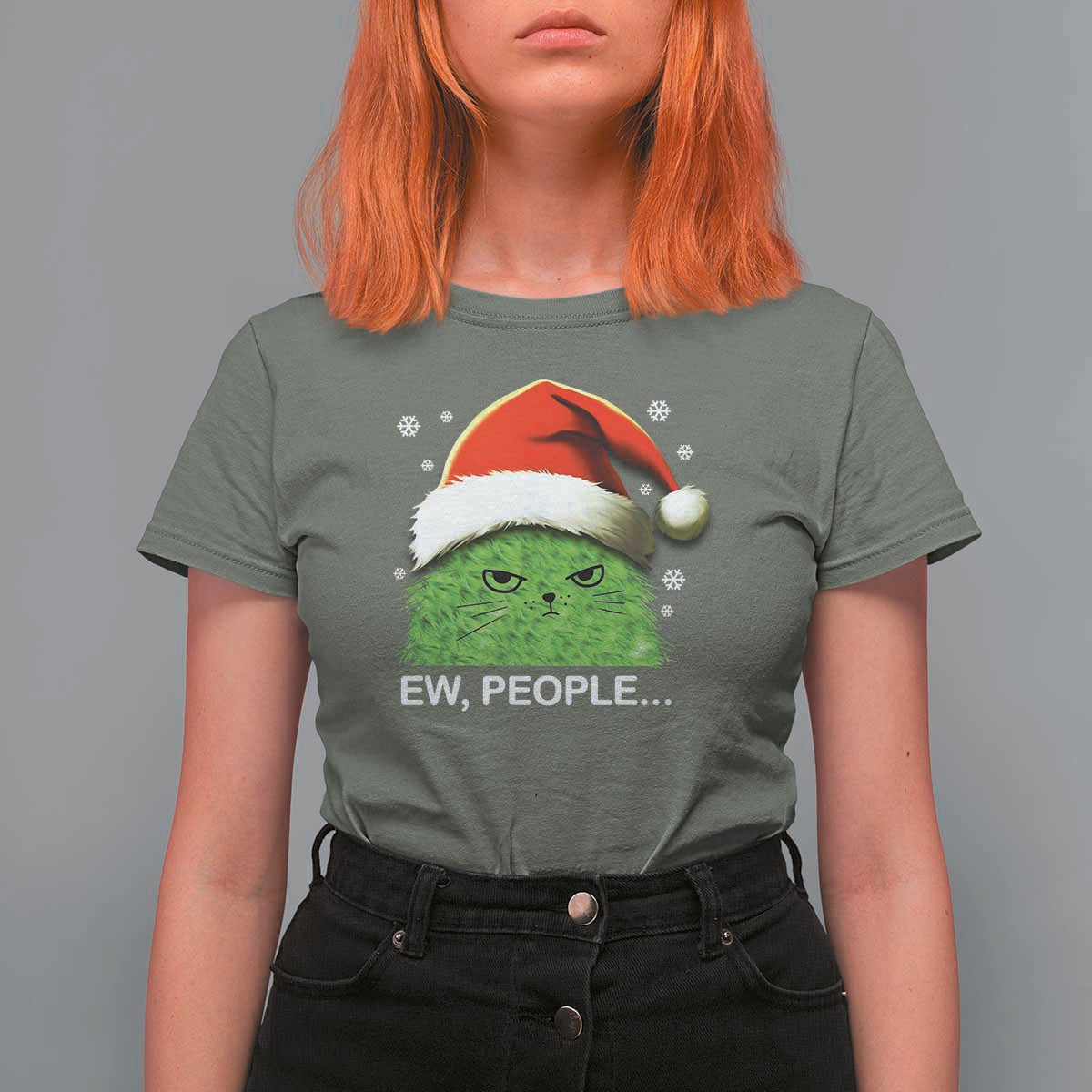 Christmas Cat T Shirt For Women Ew People Meowy Kitten Lovers - Wonder Print Shop