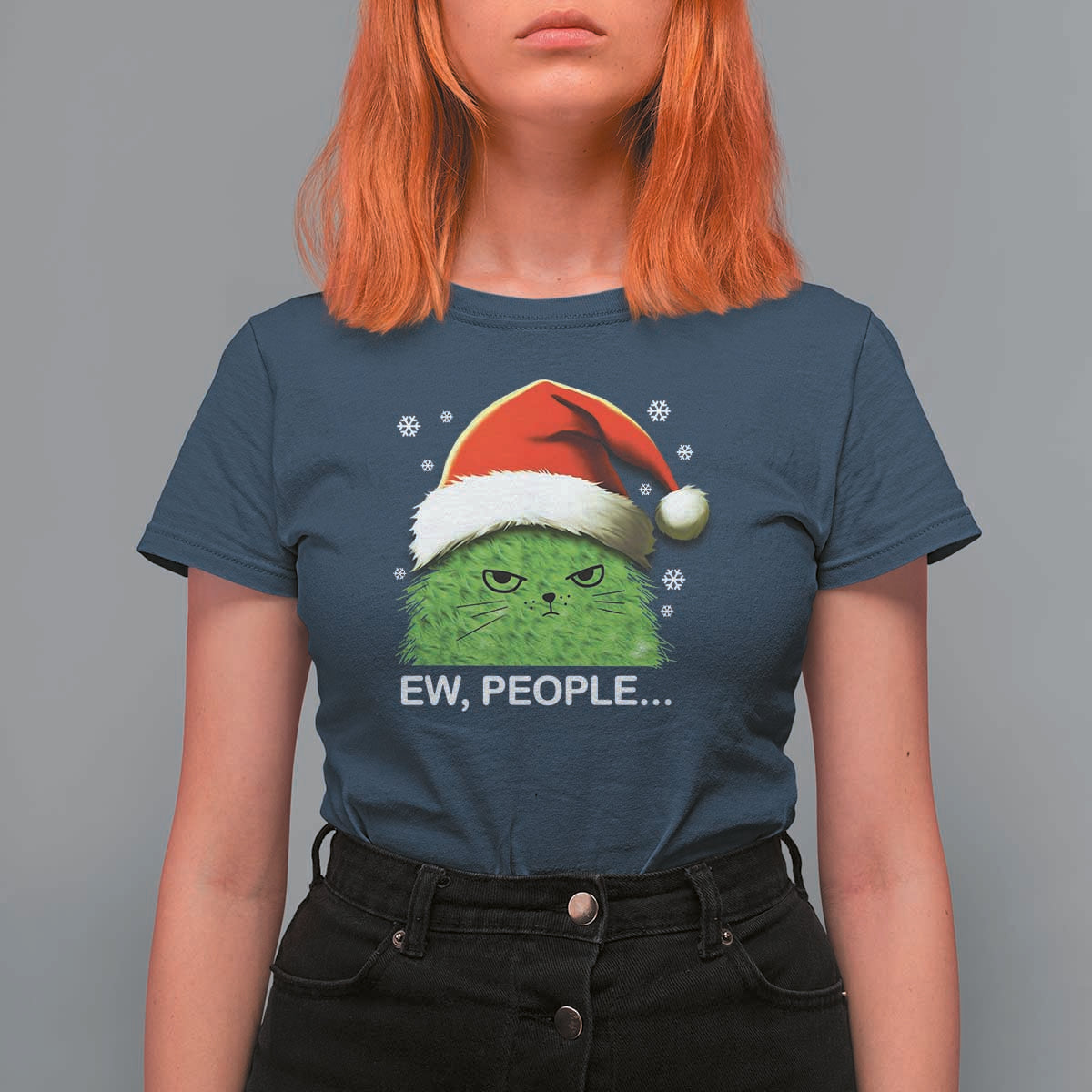 Christmas Cat T Shirt For Women Ew People Meowy Kitten Lovers - Wonder Print Shop
