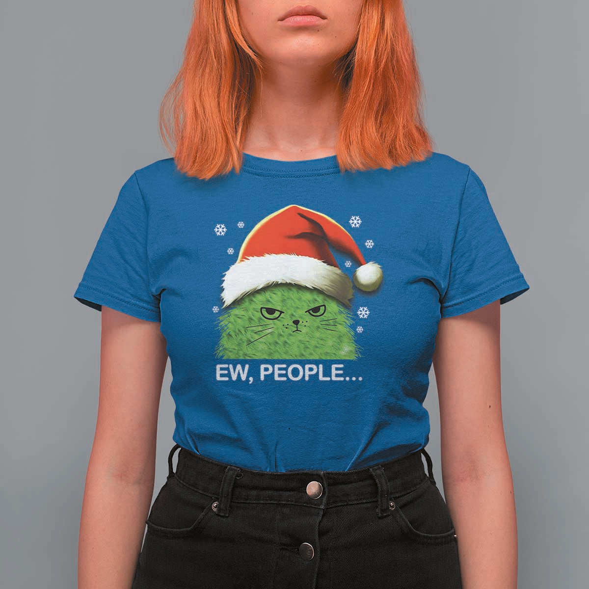 Christmas Cat T Shirt For Women Ew People Meowy Kitten Lovers - Wonder Print Shop