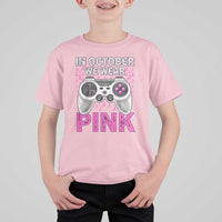 In October We Wear Pink Breast Cancer Awareness T Shirt For Kid Pink Ribbon Gaming Kids Boys Youth Video Game - Wonder Print Shop