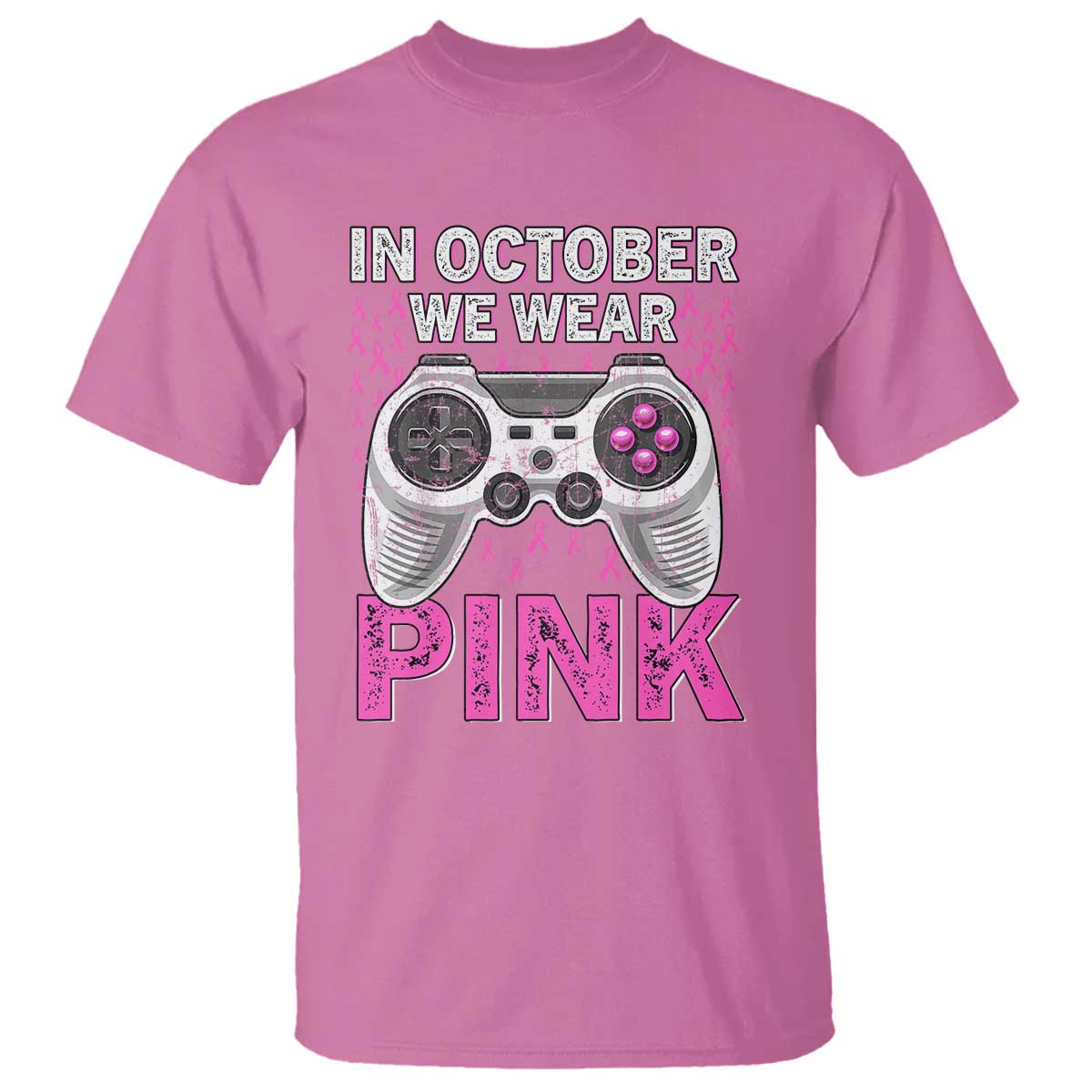 In October We Wear Pink Breast Cancer Awareness T Shirt Pink Ribbon Gaming Kids Boys Youth Video Game - Wonder Print Shop