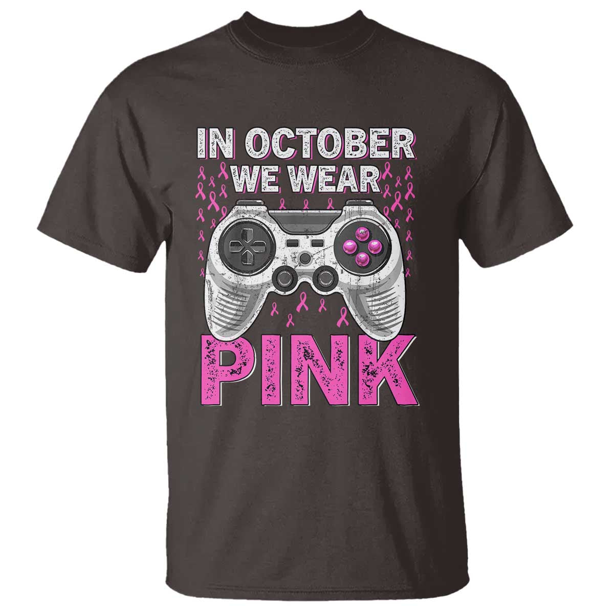 In October We Wear Pink Breast Cancer Awareness T Shirt Pink Ribbon Gaming Kids Boys Youth Video Game - Wonder Print Shop