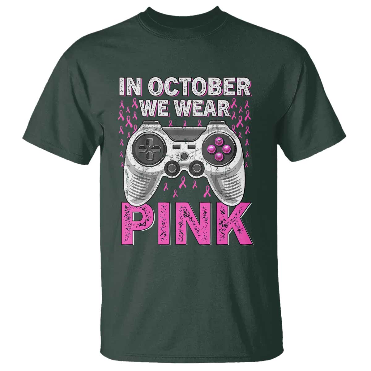 In October We Wear Pink Breast Cancer Awareness T Shirt Pink Ribbon Gaming Kids Boys Youth Video Game - Wonder Print Shop