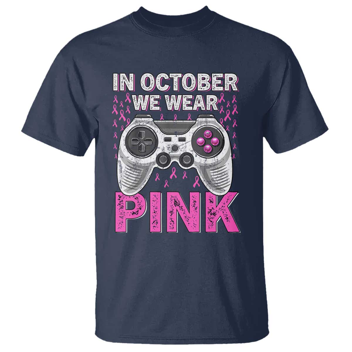 In October We Wear Pink Breast Cancer Awareness T Shirt Pink Ribbon Gaming Kids Boys Youth Video Game - Wonder Print Shop