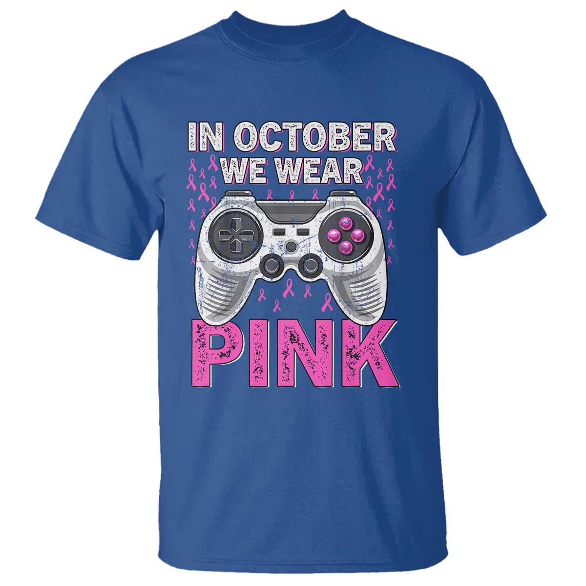 In October We Wear Pink Breast Cancer Awareness T Shirt Pink Ribbon Gaming Kids Boys Youth Video Game - Wonder Print Shop