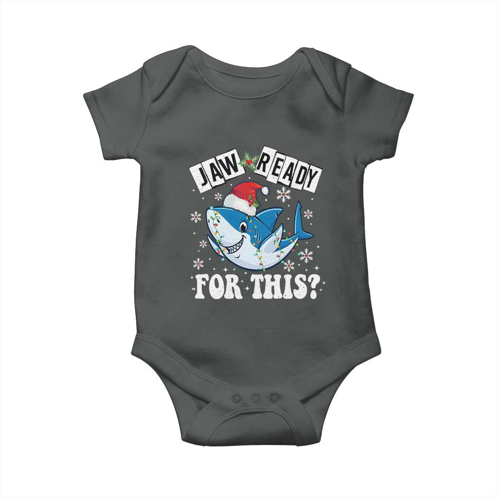 Funny Christmas Baby Onesie Sharkmas Shark Lights Red Santa Hat Jaw Ready For This