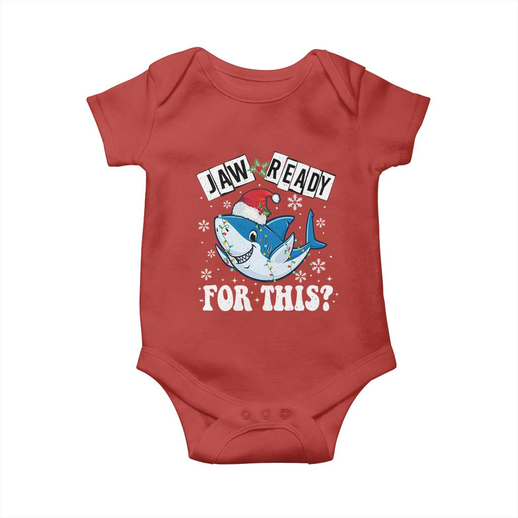 Funny Christmas Baby Onesie Sharkmas Shark Lights Red Santa Hat Jaw Ready For This