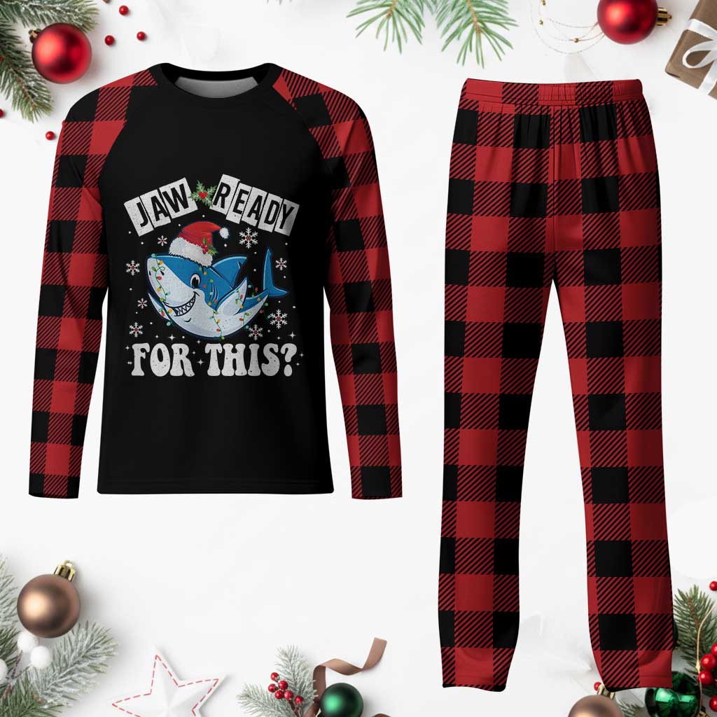 Funny Plaid Pajama Set Sharkmas Shark Lights Red Santa Hat Jaw Ready For This - Wonder Print Shop