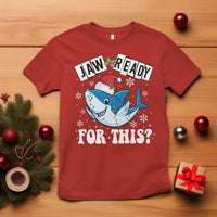 Funny Christmas T Shirt Sharkmas Shark Lights Red Santa Hat Jaw Ready For This - Wonder Print Shop