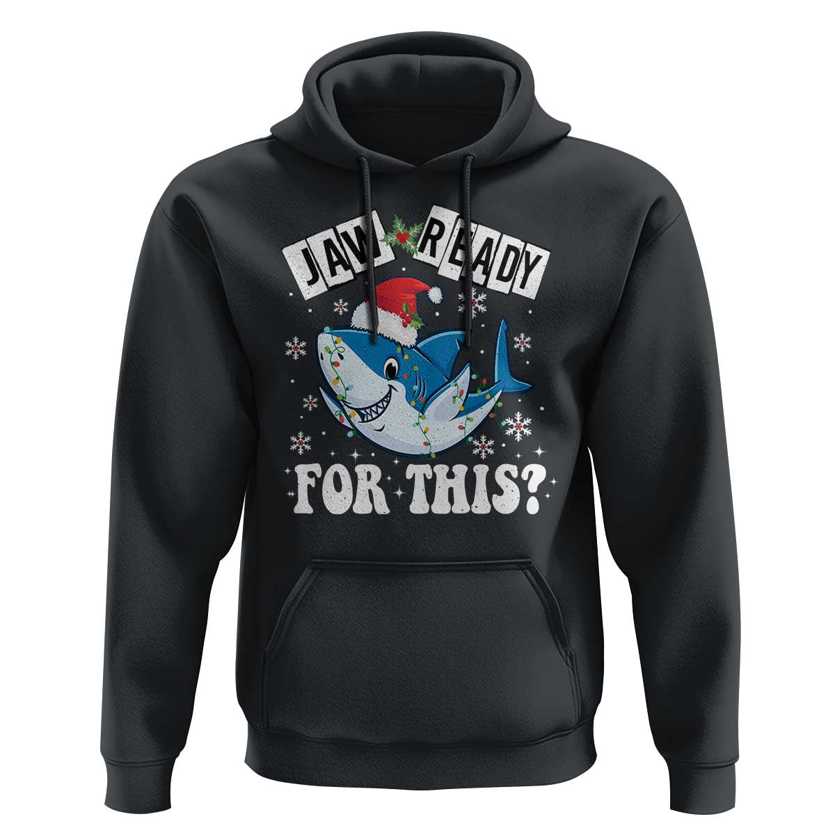 Funny Christmas Hoodie Sharkmas Shark Lights Red Santa Hat Jaw Ready For This